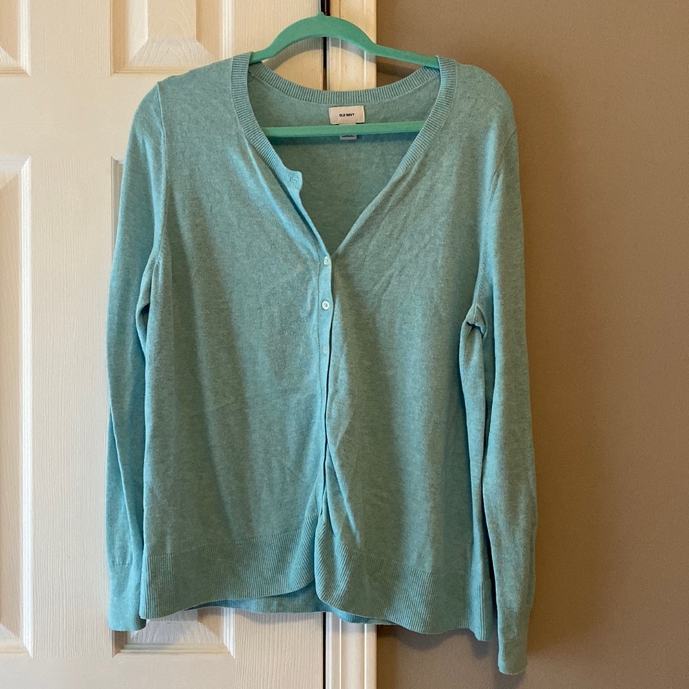 XL teal button up sweater from old navy